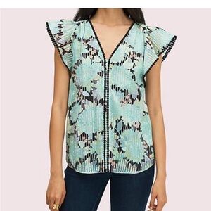 Kate Spade Mint Floral Top with Black Accents